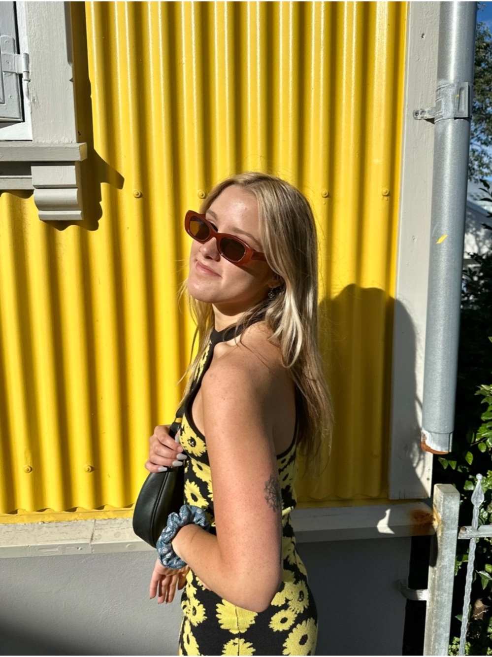 Urban Outfitters Black Halter Dress with Yellow Floral Print